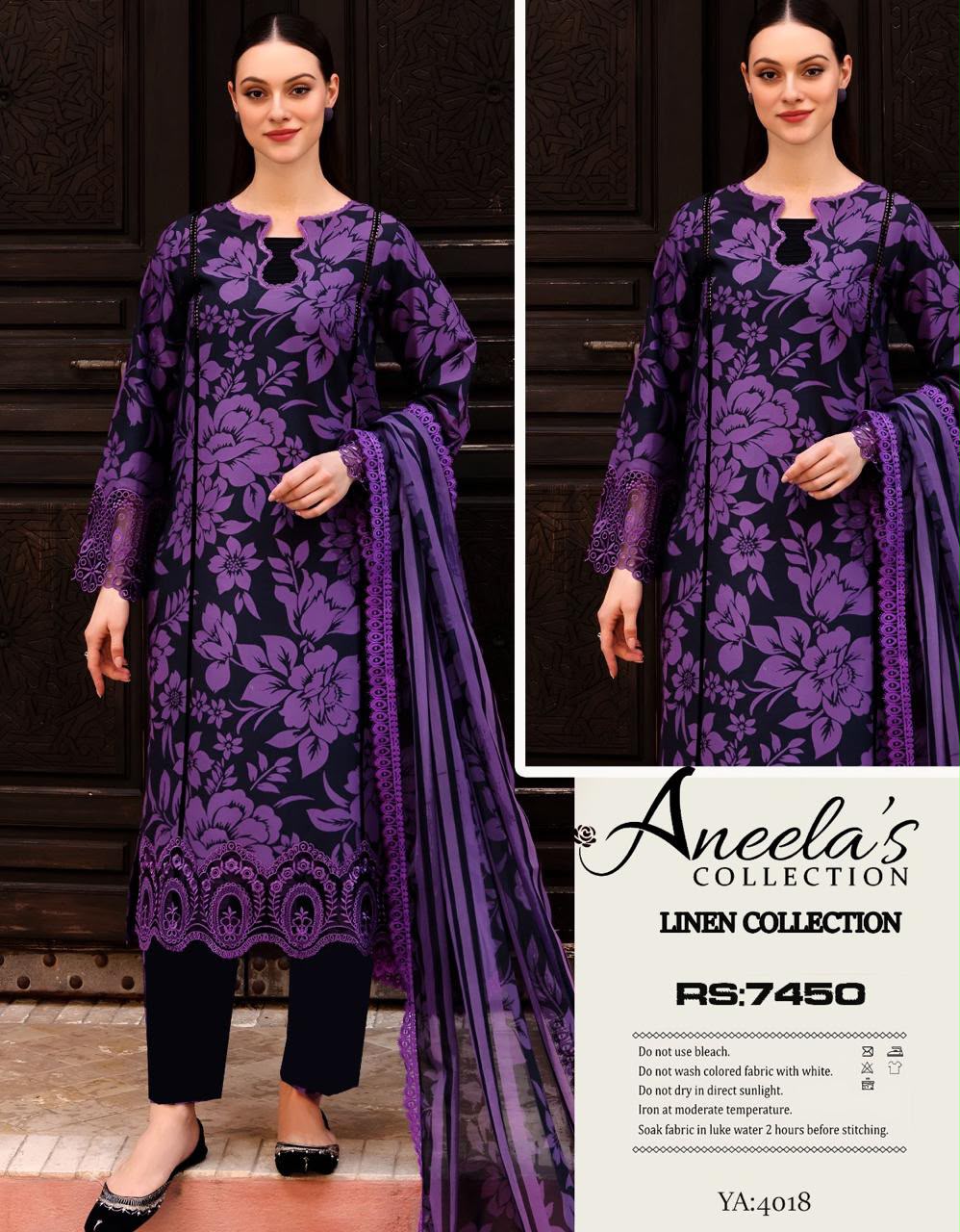 Aneela’s Collection - Printed Linen 3-Piece Suit (YA:4018)