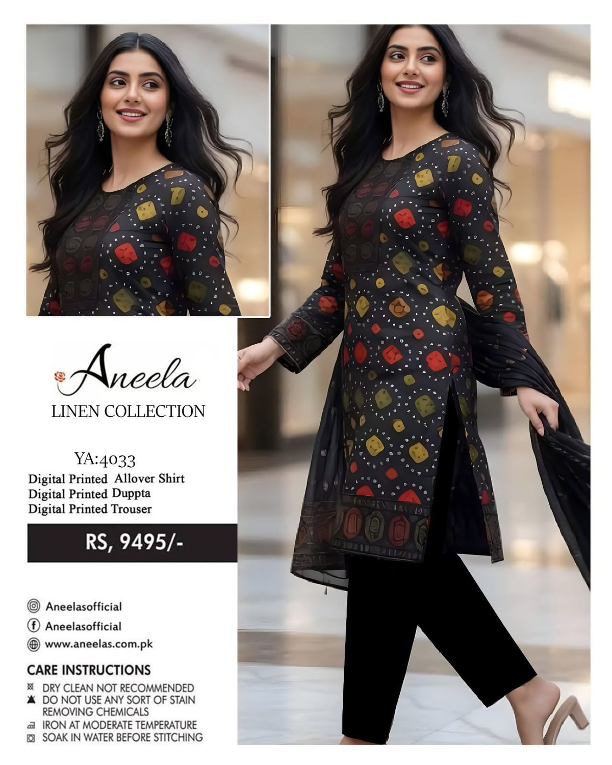 Aneela Premium Winter Linen Collection – 3-Piece Digital Printed Suit (Code: YA-4033)