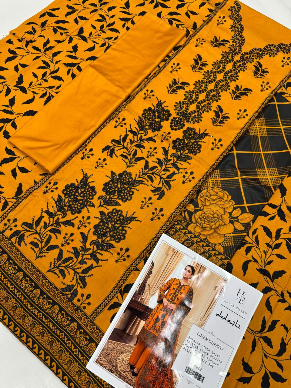 Hajra Emaan Premium Linen Embroidered 3-Piece Suit